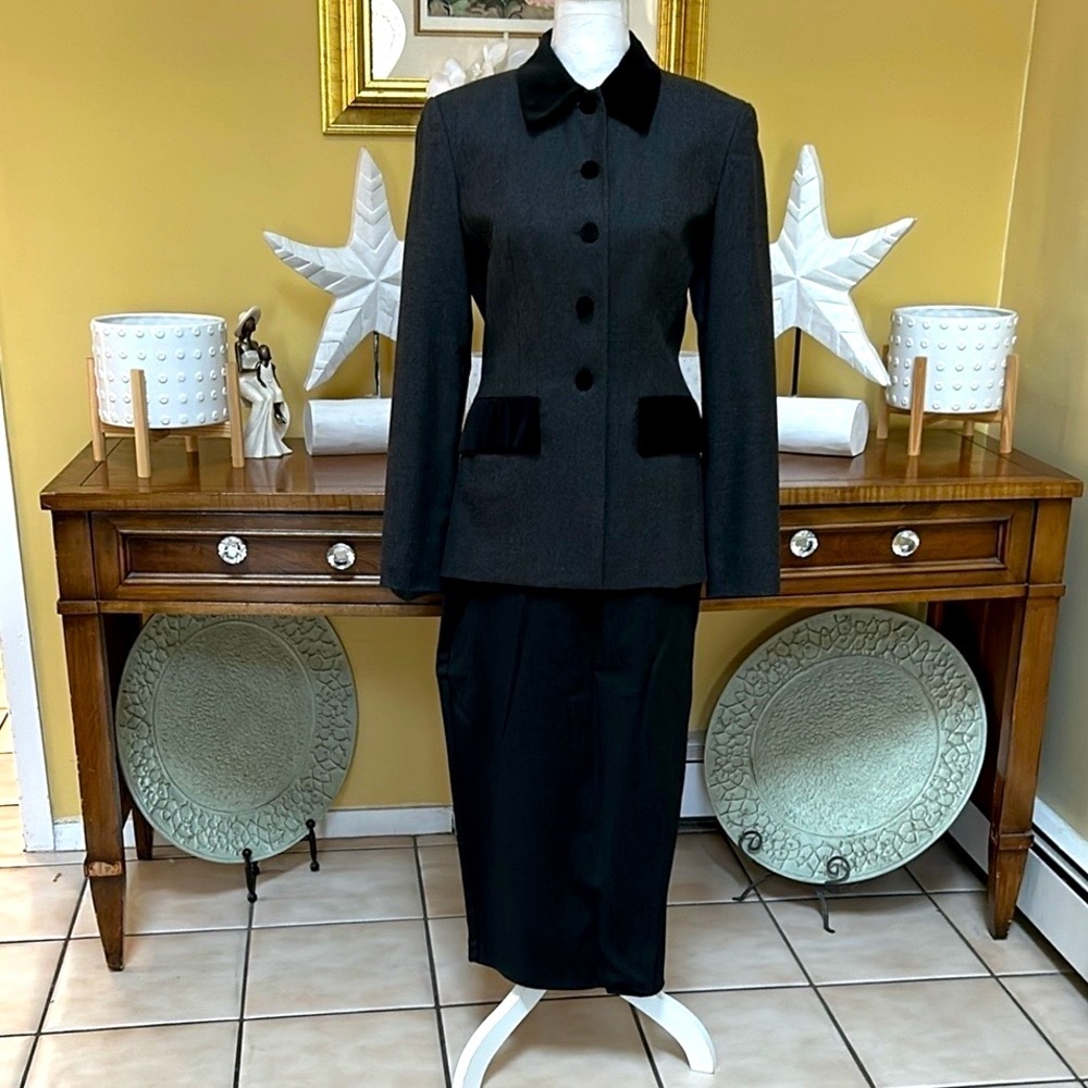 Vintage 90’s Y2K Randolph Duke 100% Wool Classic Academia Grey Maxi Tulip Skirt